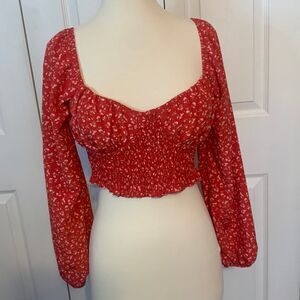 Lily Rose Red Floral Cropped Top‎ Padded Cups Large Milkmaid